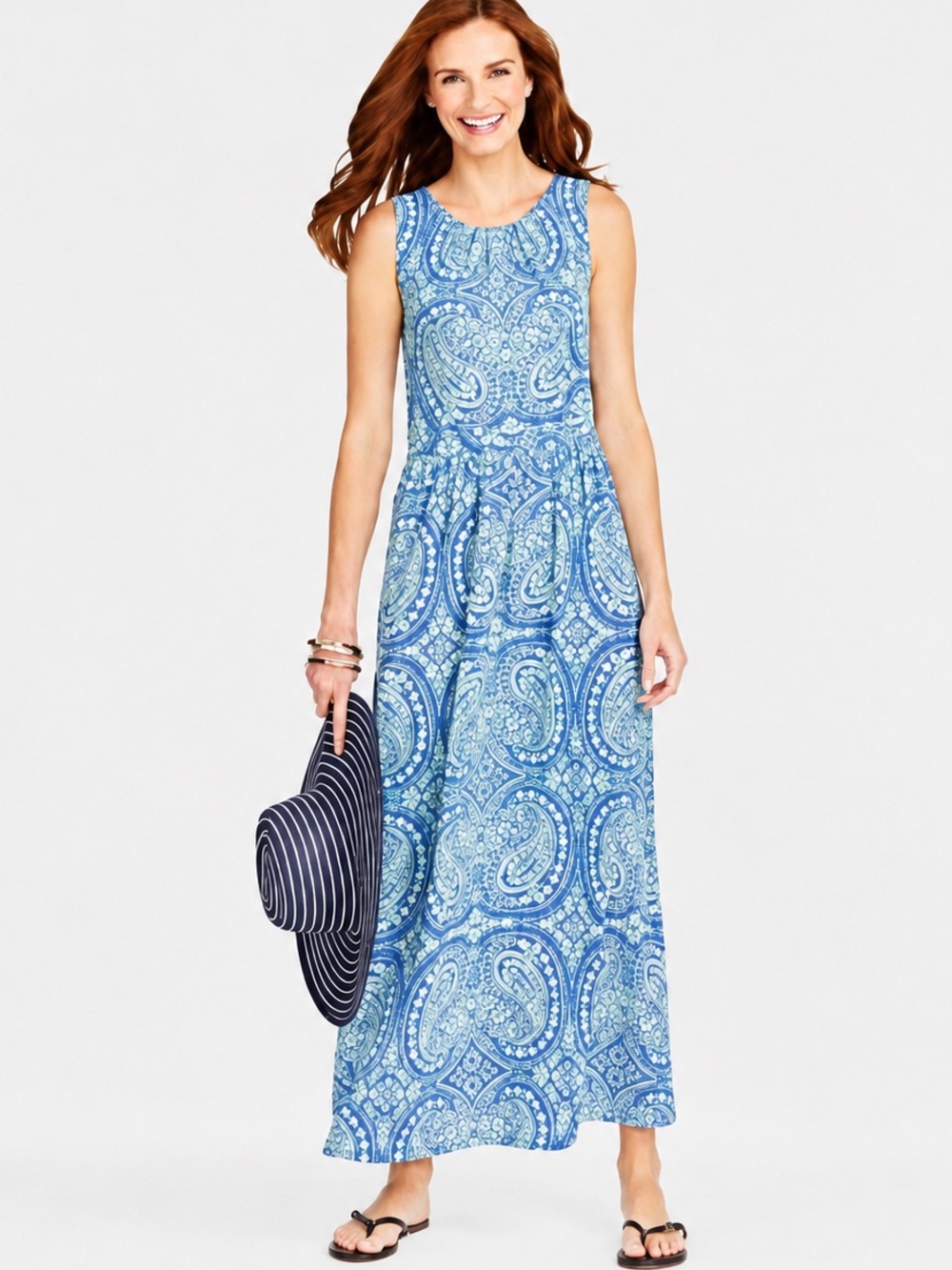 Talbots Petite Blue Paisley Maxi Sundress Sleeveless Fit Flare Resort Coastal 6P